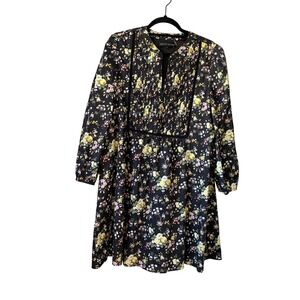 English Factory Floral Print Long Sleeve‎ Mini Dress Black Multicolor Size L